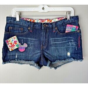 Disney Parks Mickey Mouse Patchwork Denim Distressed Jean Shorts Womens Size 10